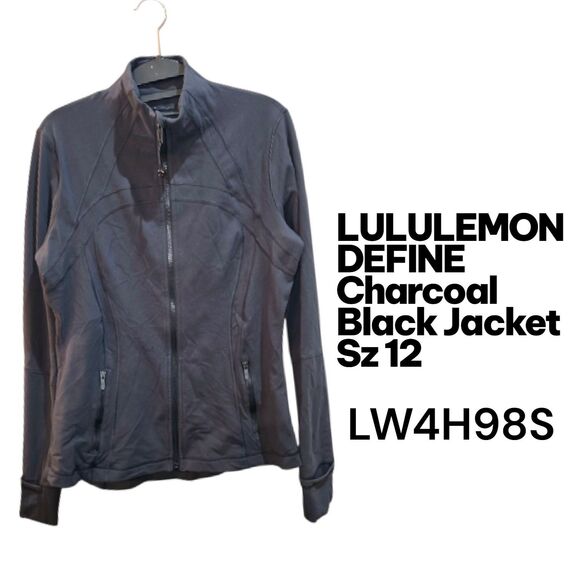 LULULEMON DEFINE Sz 12 Charcoal Black Full Zip Active Running Sport Logo Jacket - Picture 7 of 7